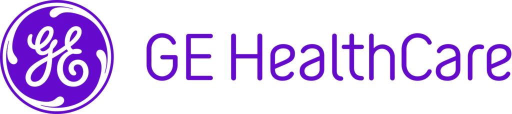GE HealthCare logo: a purple circular GE monogram next to the text 'GE HealthCare' in purple branding