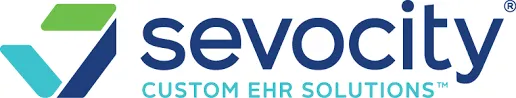 Sevocity logo with a teal and blue geometric mark and the word Sevocity, plus the tagline 'Custom EHR Solutions'.