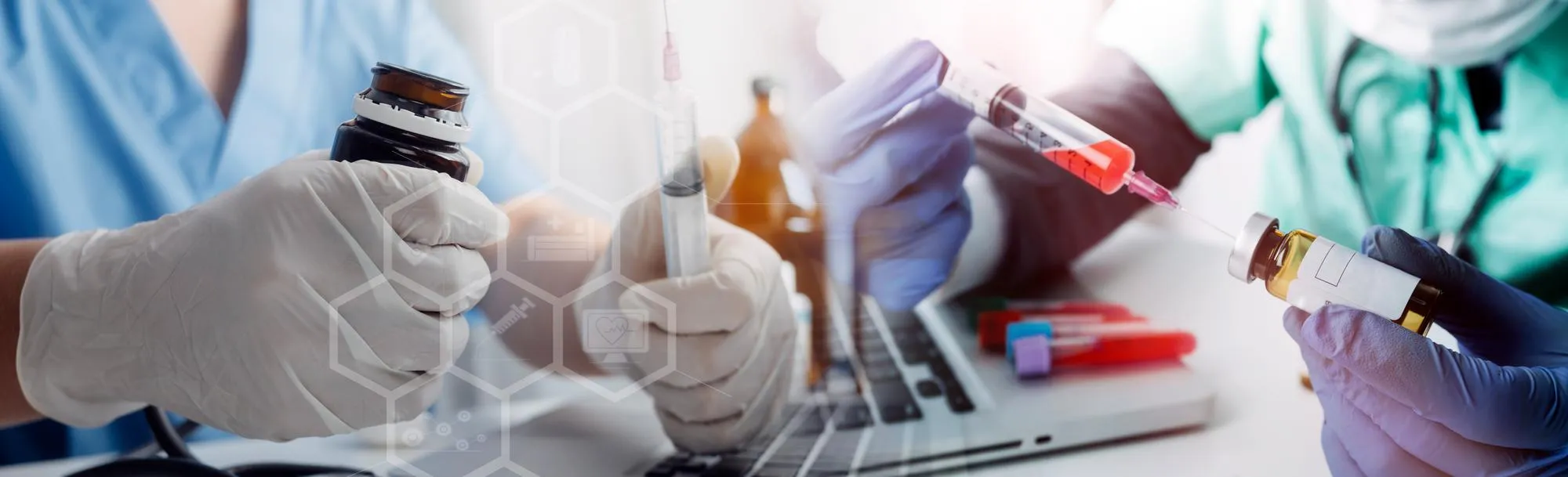 Pharmacist preparing medicines and injections for quick wound healing and advanced treatment solutions
