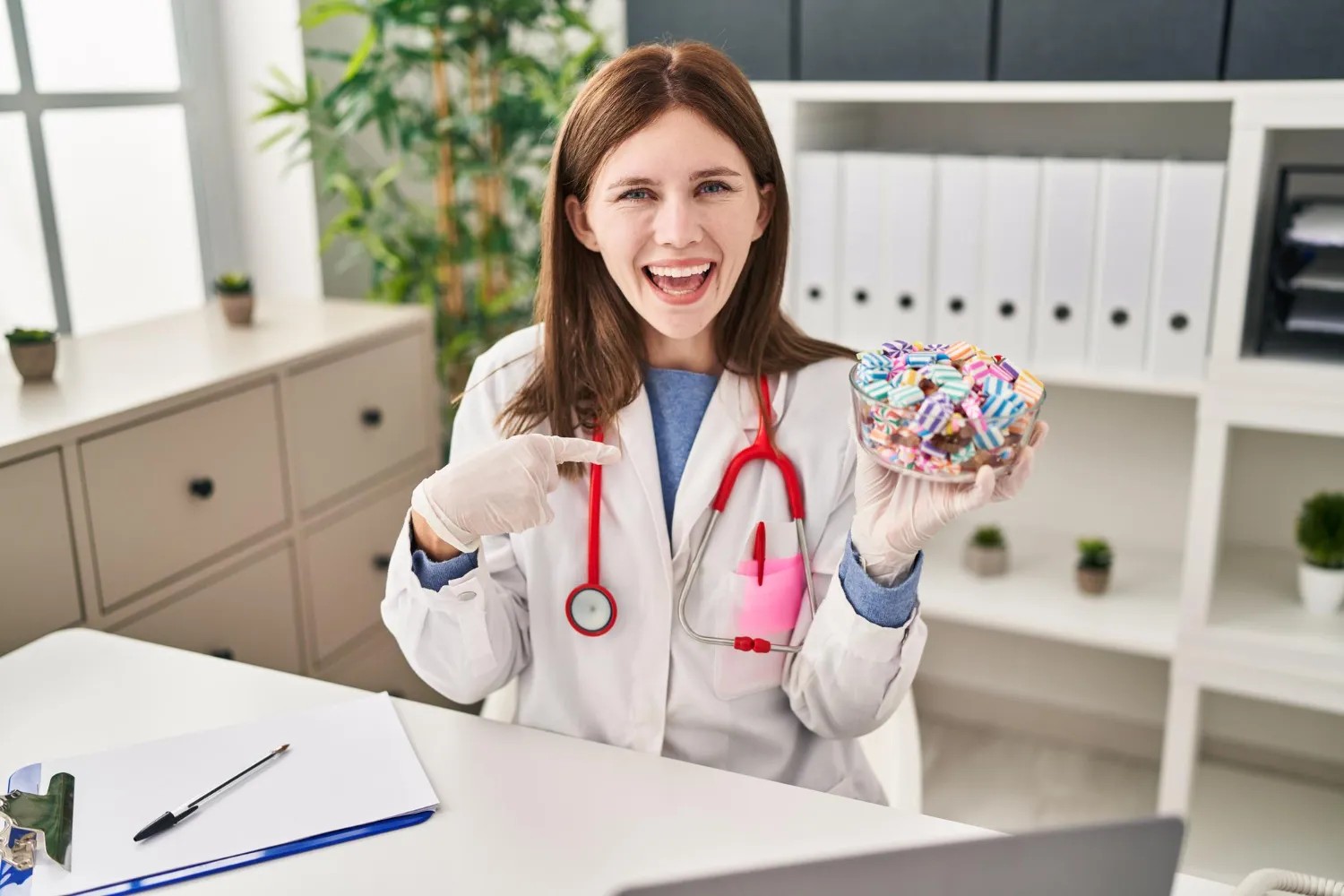 Healthcare provider presenting personalized medication options through compounding pharmacy and patient care services